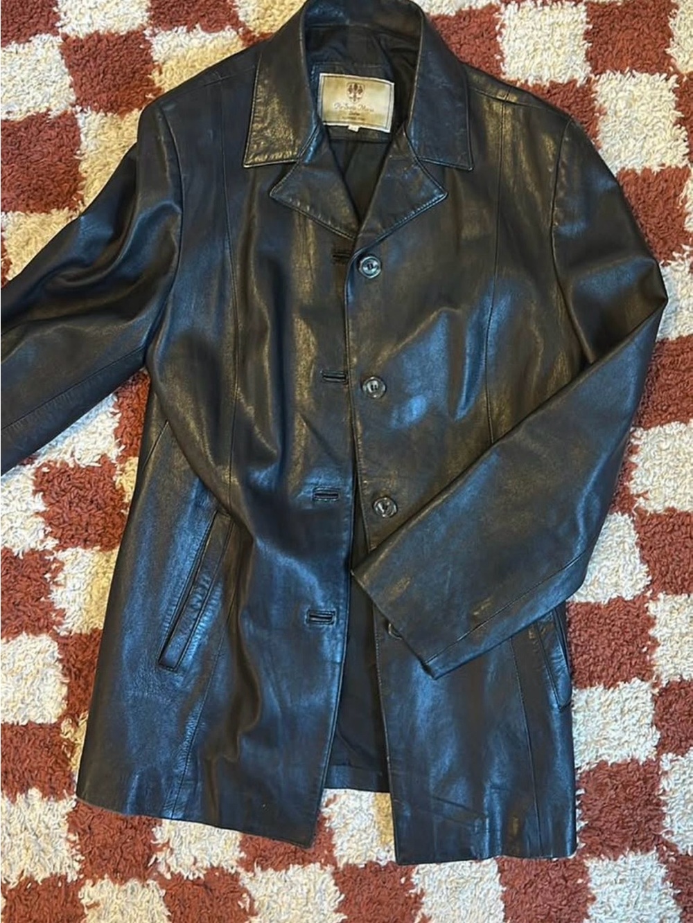 Men's Classic Black Leather Button-Front Jacket